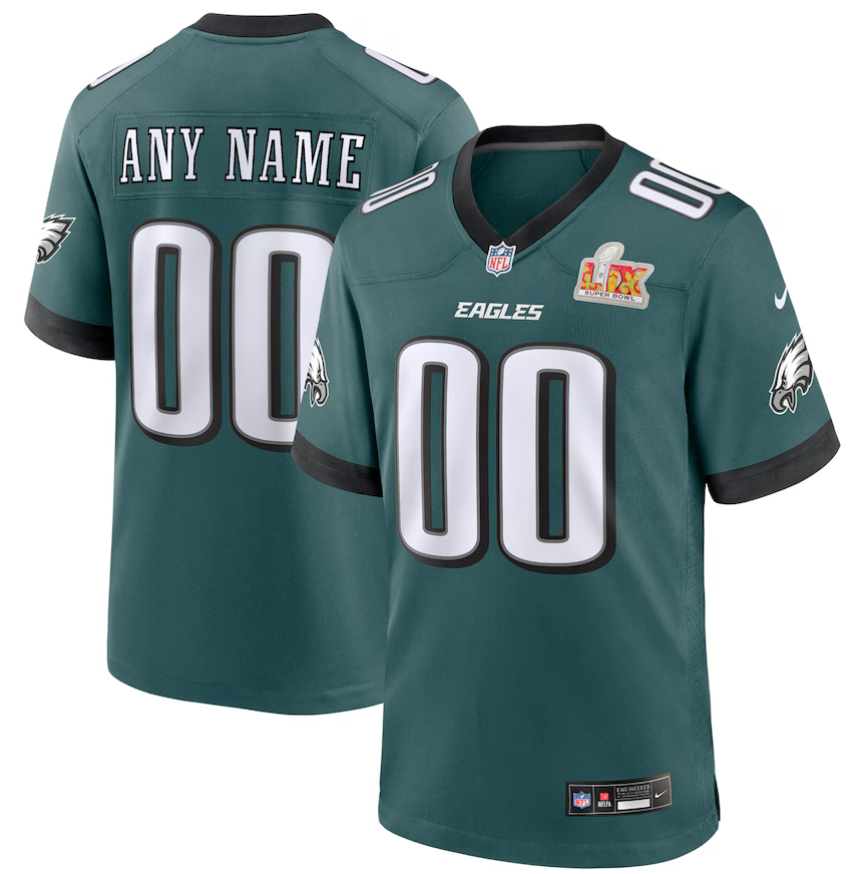 Men Philadelphia Eagles Nike Midnight Green Super Bowl LIX Custom Game NFL Jersey